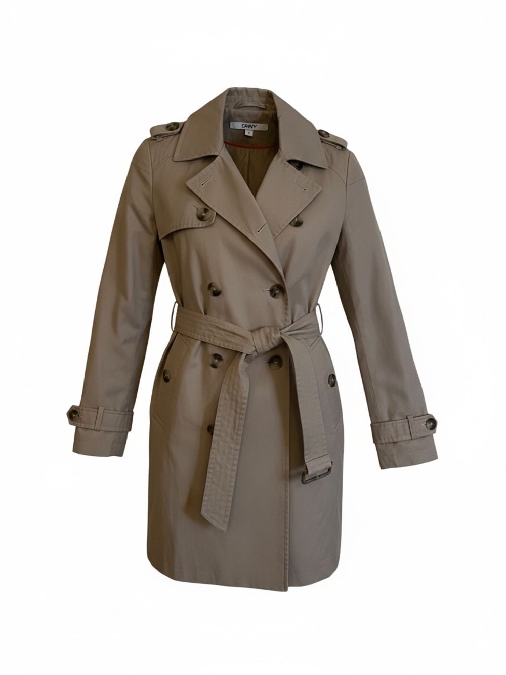 DKNY Beige Double-Breasted Trench Coat with Belt